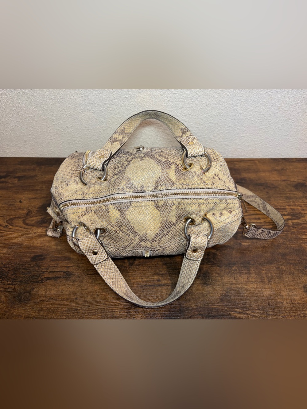 MICHAEL KORS Y2K Python Snakeskin Leather Satchel Tote Shoulder Bag Purse Large - Picture 6 of 12